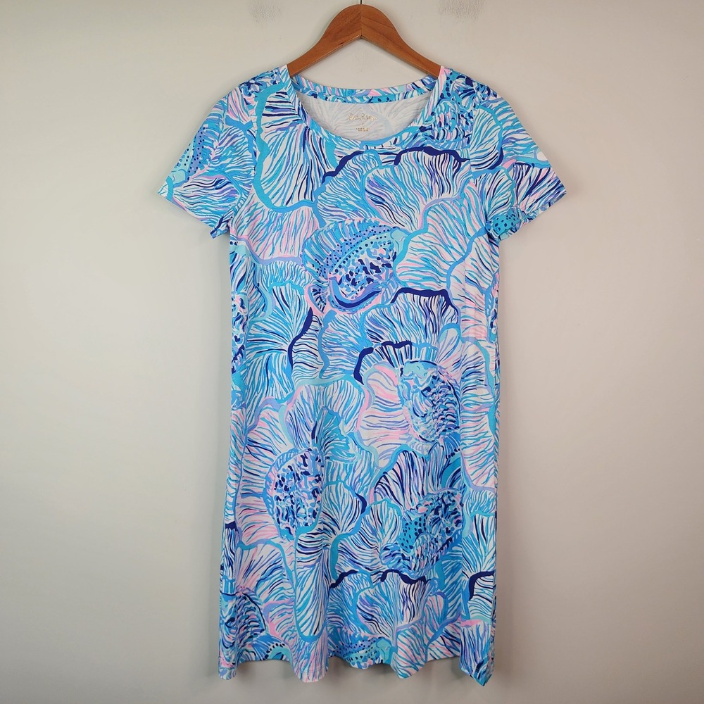 Lilly Pulitzer Marlow T-Shirt Dress Women's S Fishful Thinking Blue Short Sleeve